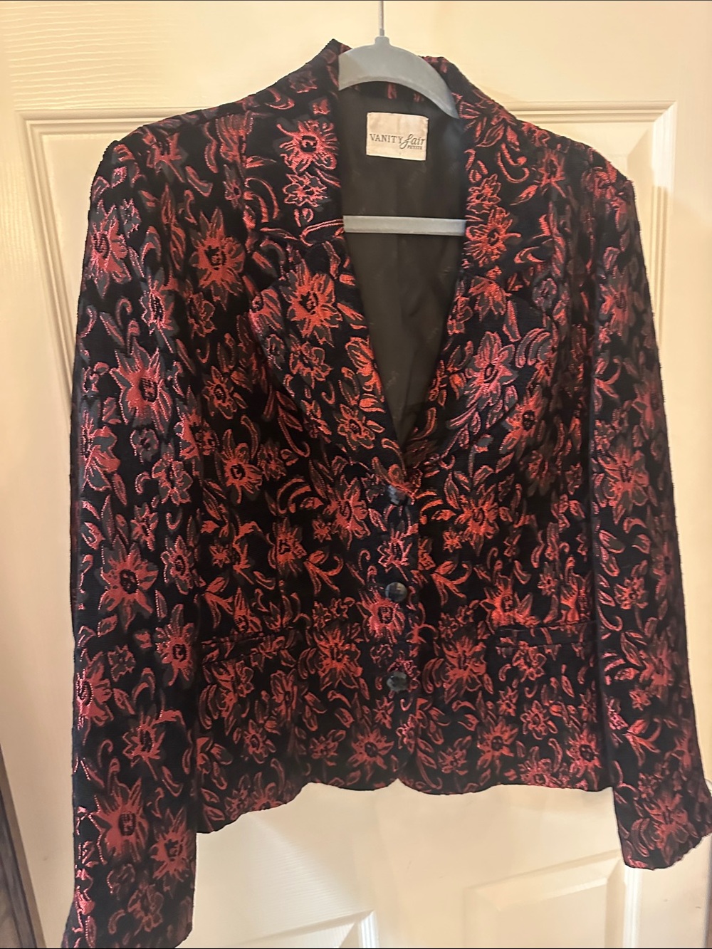 Vanity Fair Black Blazer with Red Floral Jacquard